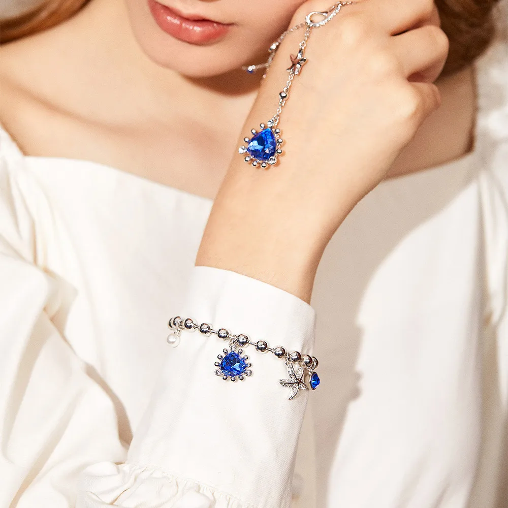 Viennois New Silver Bracelets For Women Blue Rhinestone Starfish Chain Bracelets & Bangles