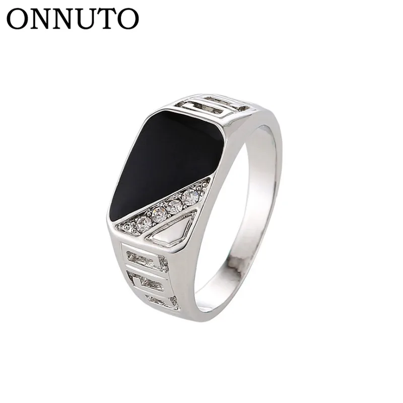 

New Fashion Size 7-12 Good Quality Man Jewelry Fashion Silver Gold-Color Black Enamel Men Finger Ring