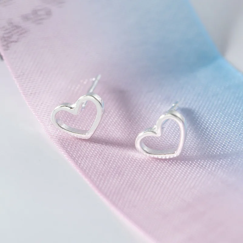 

100% Authentic 925 Sterling Silver Heart Earrings For Women Hollow Heart Stud Earrings Personality Earings Fashion Jewelry 2018