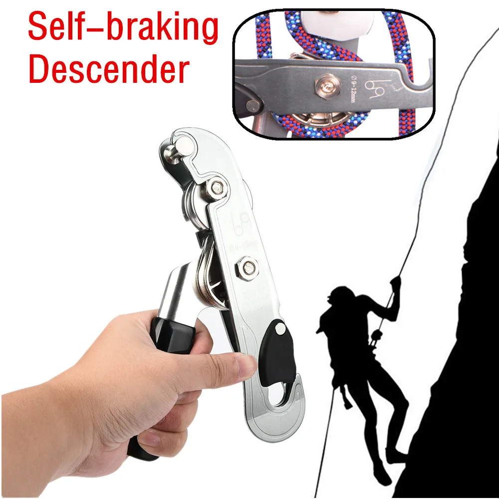 

Jessica's Store Silver Color Climbing Self Braking Stop Descender, Belaying and Rappelling Self-braking Descender