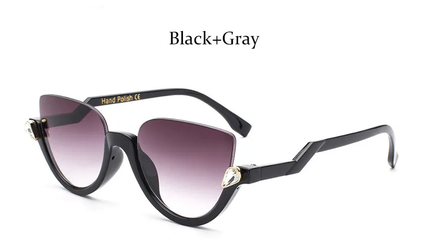 Модные зеркальные женские солнцезащитные очки кошачий глаз, брендовые дизайнерские винтажные роскошные солнцезащитные очки Cateye с кристаллами, женские градиентные оправы для очков - Цвет линз: Black Gray