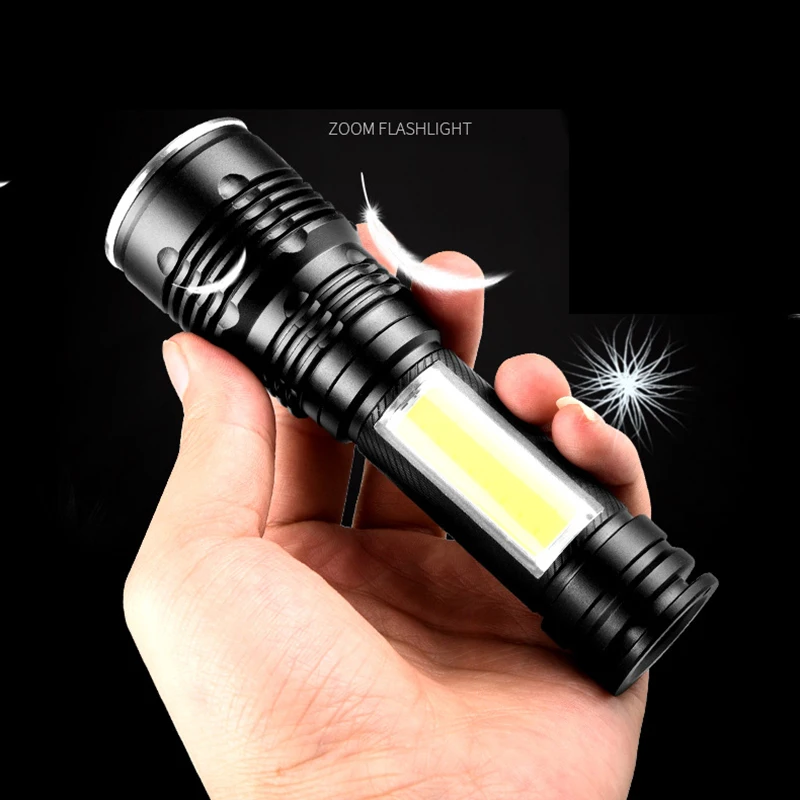 AIMIHUO Cree T6 LED Flashlight Powerful Telescopic Zoom Flashlight LED Waterproof Torch Mini COB Work Light Night Fishing Torch (8)
