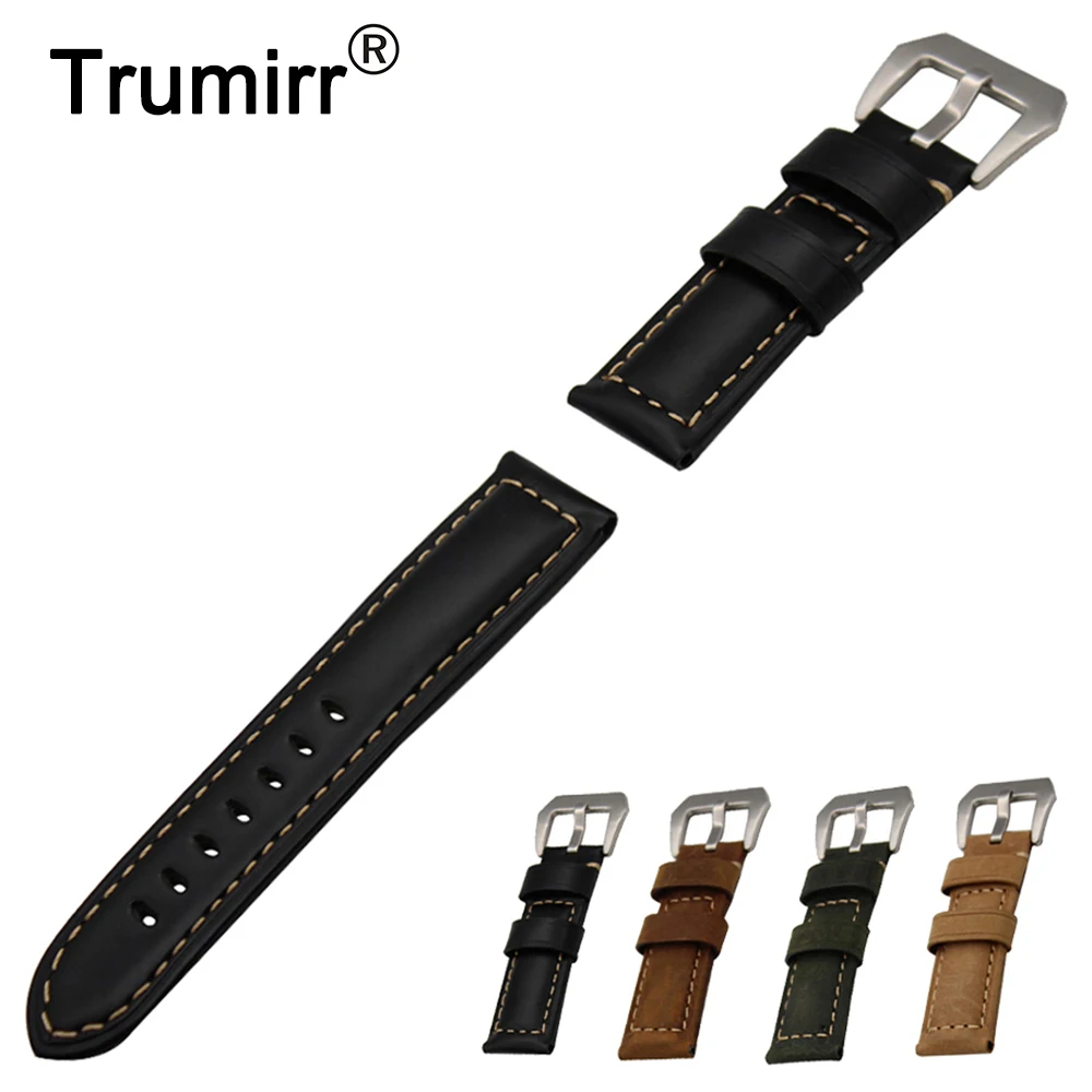 

24mm Italian Calf Genuine Leather Watch Band for Suunto TRAVERSE Stainless Steel Tang Buckle Watchband Strap Bracelet Black