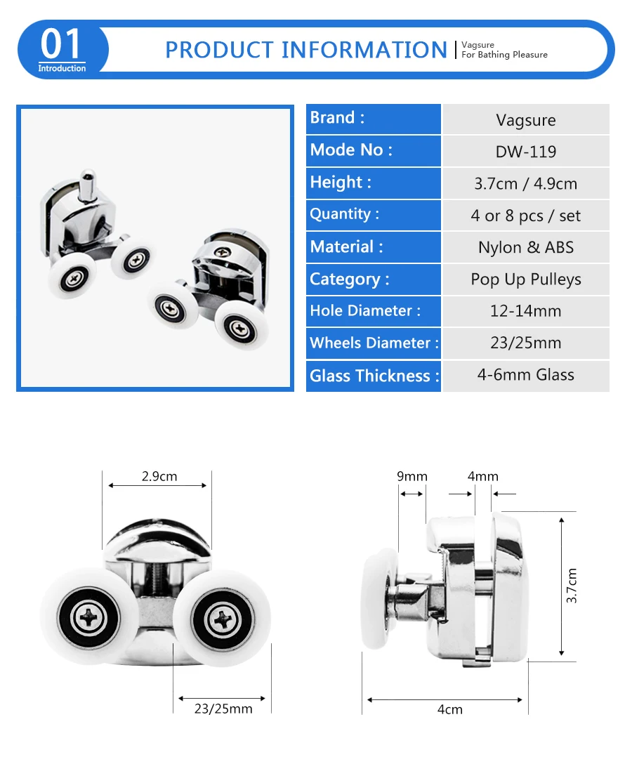 Vagsure до 4 никель-металл-8 шт./компл. Двойной Топ и единственный нижний хромированный цинковый сплав Раздвижные душевые кабины ролики колеса бегун ролики двери