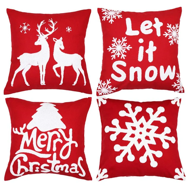 Hot Sale Christmas Pillow Covers Set of 4 Embroidery Throw Pillow Cases