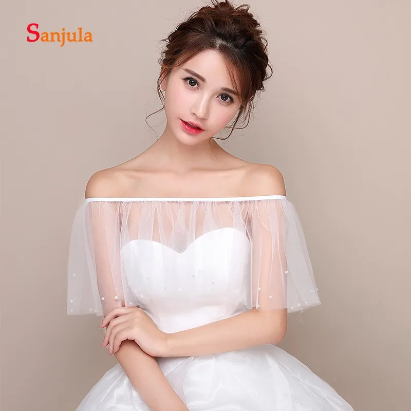 

Short Cute Girls Summer Wraps Dress Accessories Beaded Edge Wedding Bolero Back Straps Evening Cape bolero menina W28