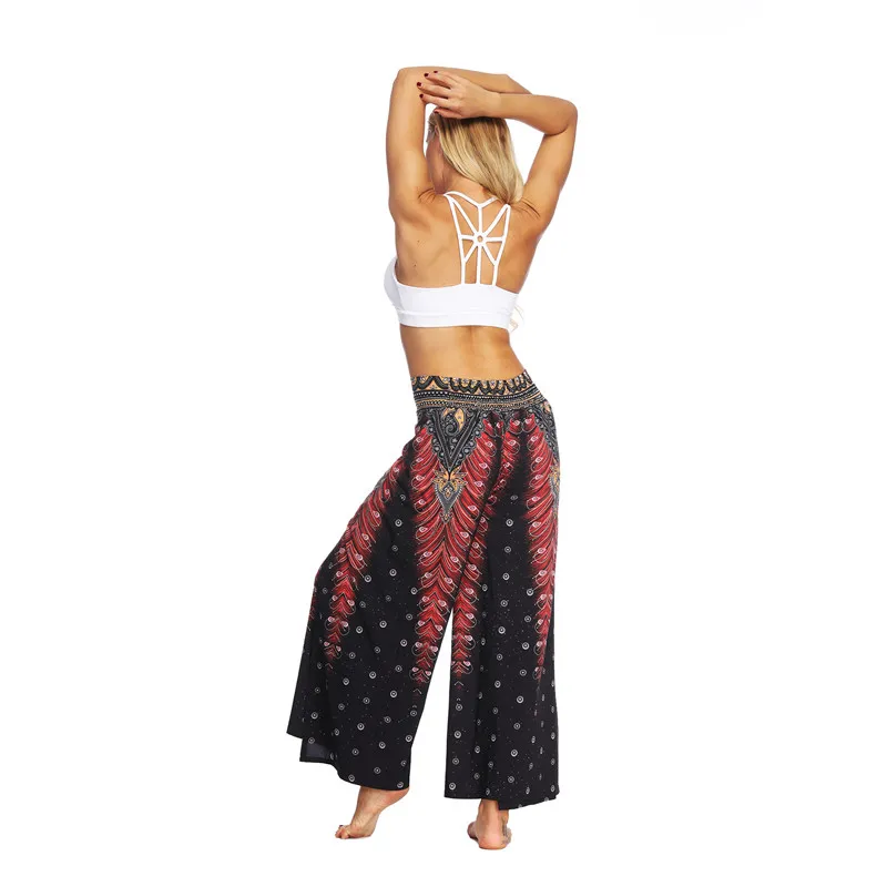 New Summer Womens Boho Floral Print Elastic Waist Lantern Pants Casual Loose Drop-Crotch Trousers Bottom Female Pants