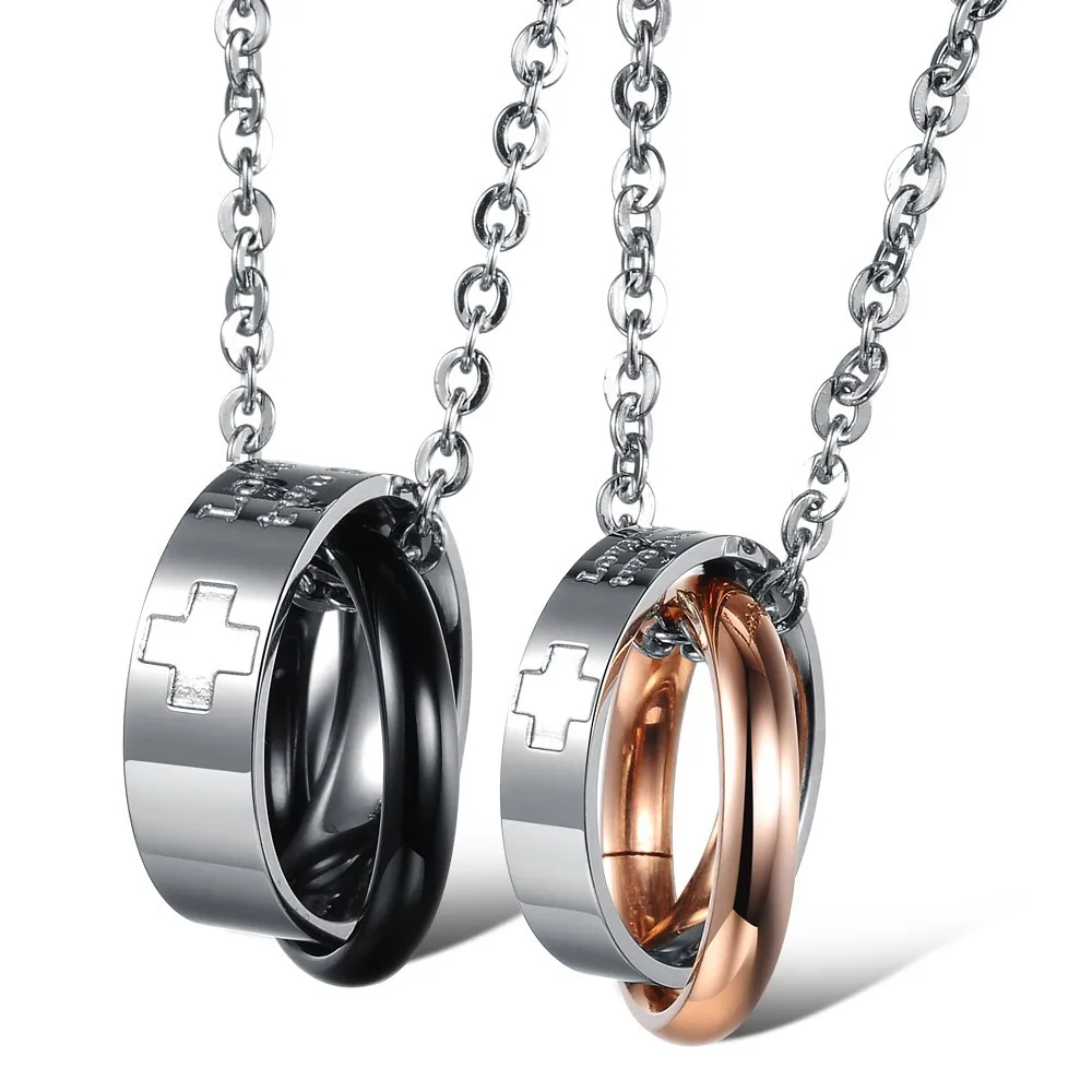 316L Stainless Steel Jewelry Engraved Love Link Couple Necklace His and