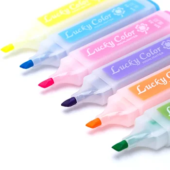 

6 Pcs / Pack Cute Kawaii Fluorescent Highlighter Pen Water Color Marker Pen For Paint Draw School Supplies Stationery