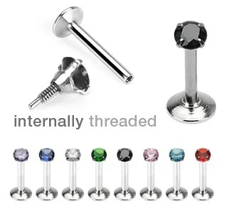 

Body Jewelry 16 Gauge Internal Threaded Round CZ Prong Set Monroe Labret 1.2*8*3mm 3 Colors