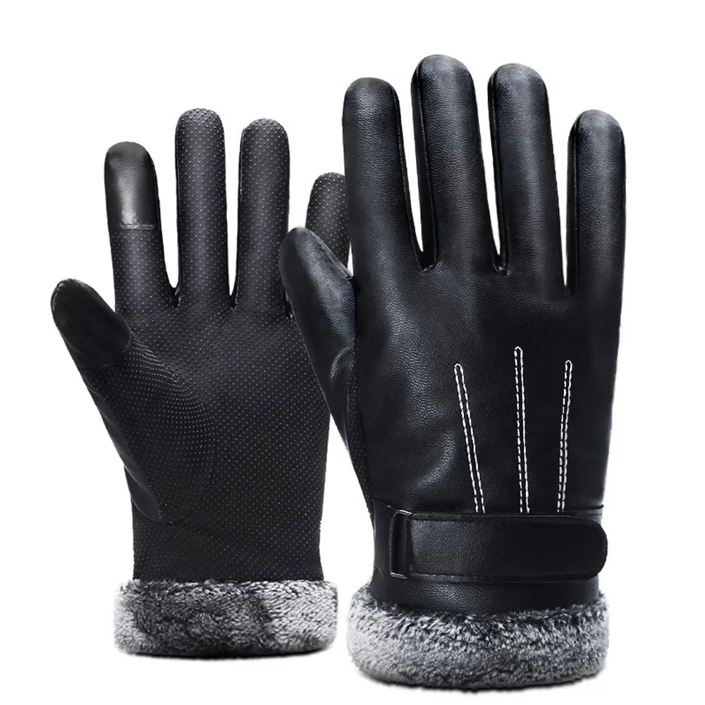 1 Pair Winter Gloves Pu Anti-slip Touch Screen Gloves Finger Fleece Warm Gloves for Men Ultra Velvet Ultra Thick 1 Pair Winter Gloves Pu Anti-slip Touch Screen Gloves Finger Fleece Warm Gloves for Men Ultra Velvet Ultra Thick