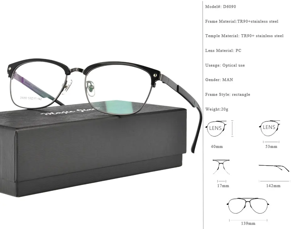 Магия Jing TR90 и нержавеющей стали RX оправы близорукость очки по рецепту очки для мужчин D6090