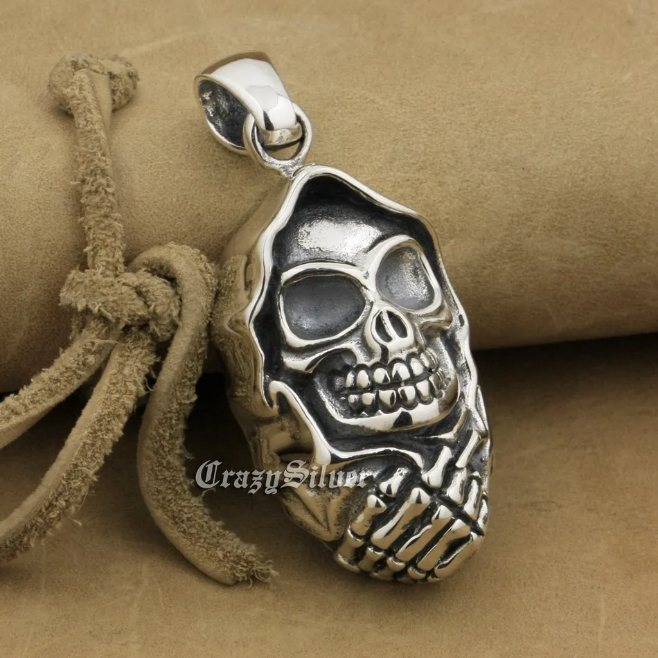 

Huge 925 Sterling Silver Skull Mens Biker Rocker Punk Pendant 9V028
