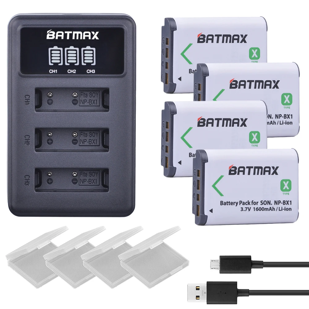4X NP BX1 Bateria NP BX1 Battery 3 Slots LED Charger for Sony DSC RX1 RX100