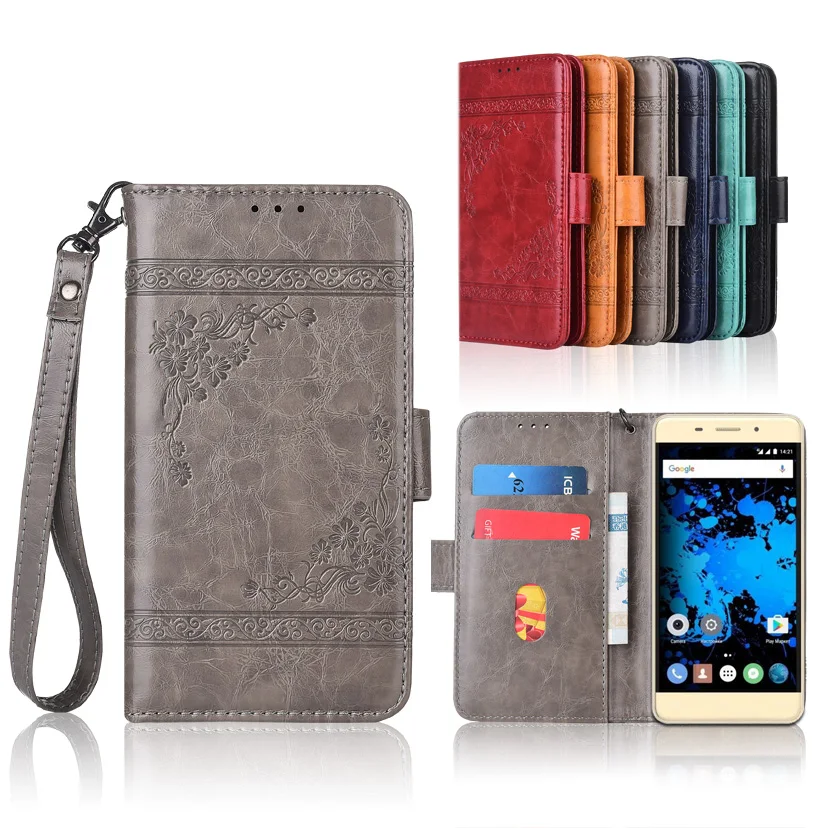 

Newest Wallet case for Highscreen Power Rage Evo Flip case with Strap,100% special PU leather embossing flower book cover case