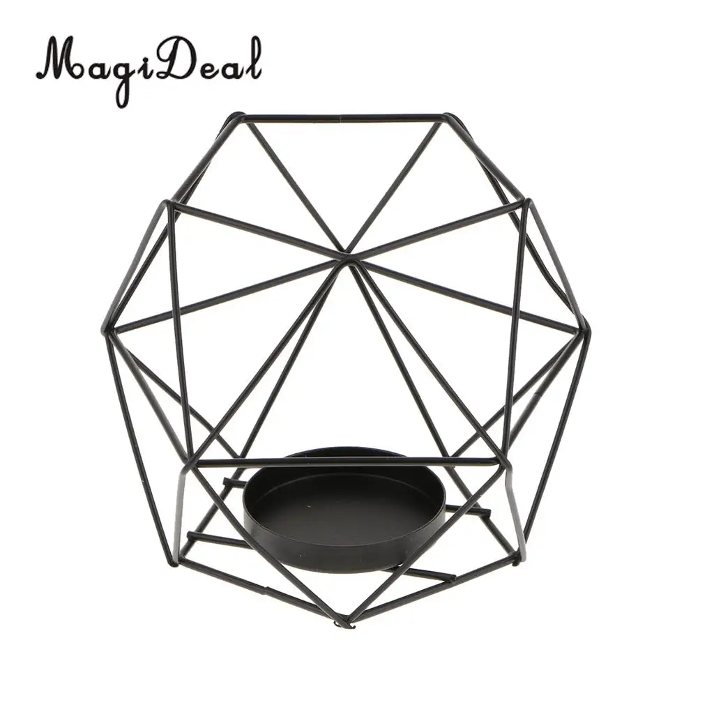 MagiDeal промышленный дизайн полый 3D геометрический фонарь для террариума плантатор подсвечник настроение чай светильник держатель чехол - Цвет: Black