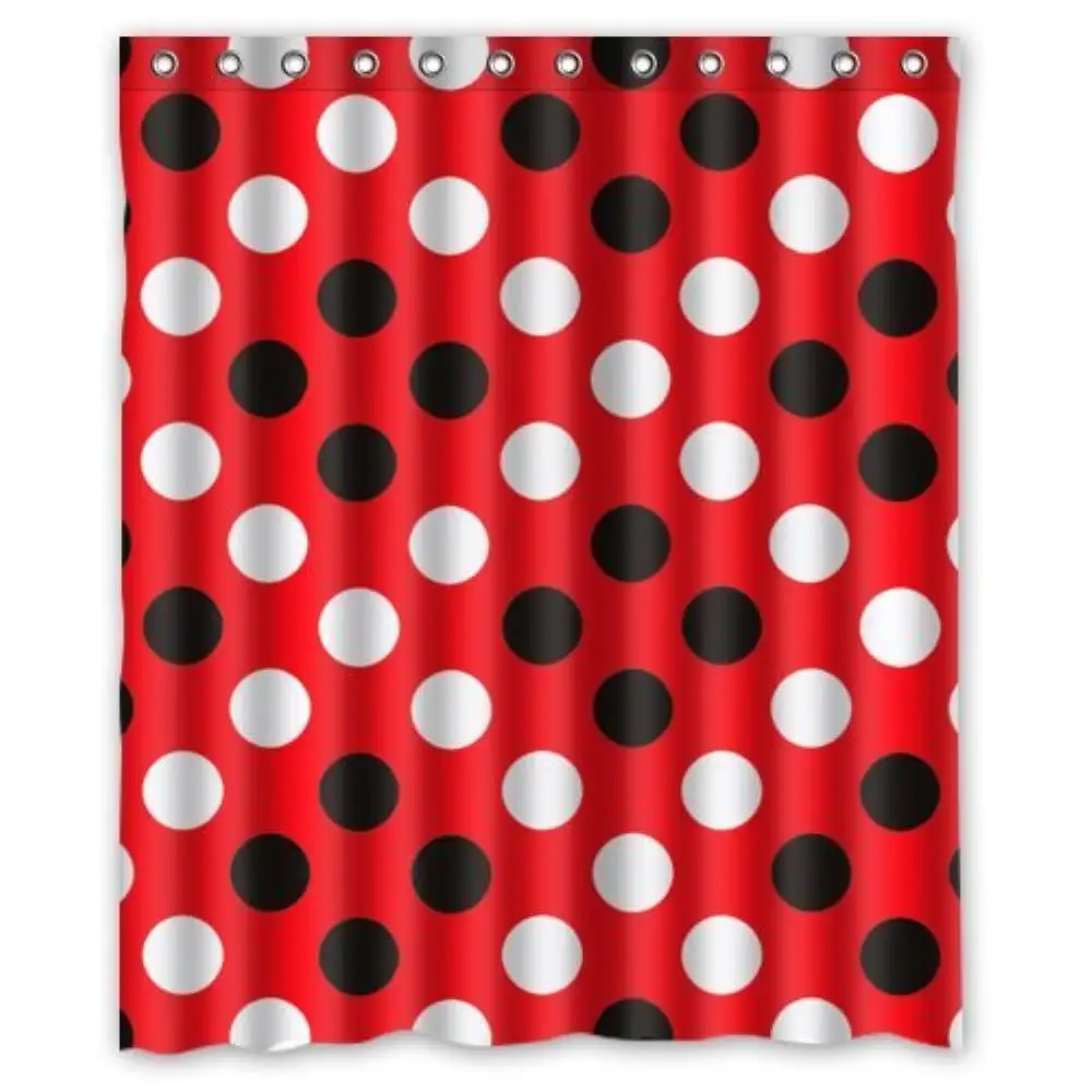 Black And White Polka Dot Red Custom Bathroom Curtain Shower Waterproof