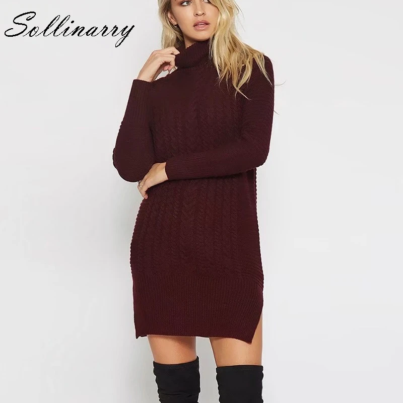 Sollinarry Turtleneck Full Sleeve Computer Knitted Long Sweater Street