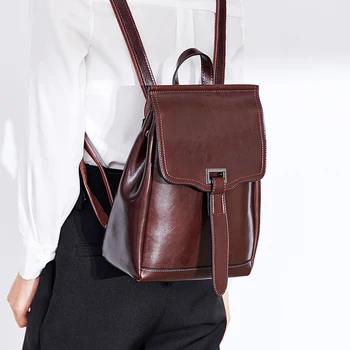 

Korean Style Backpack Genuine Leather Oil Wax Soft Cow Leather Fashion Book Pack Student School Bag Ladie Women Modern Backpacks