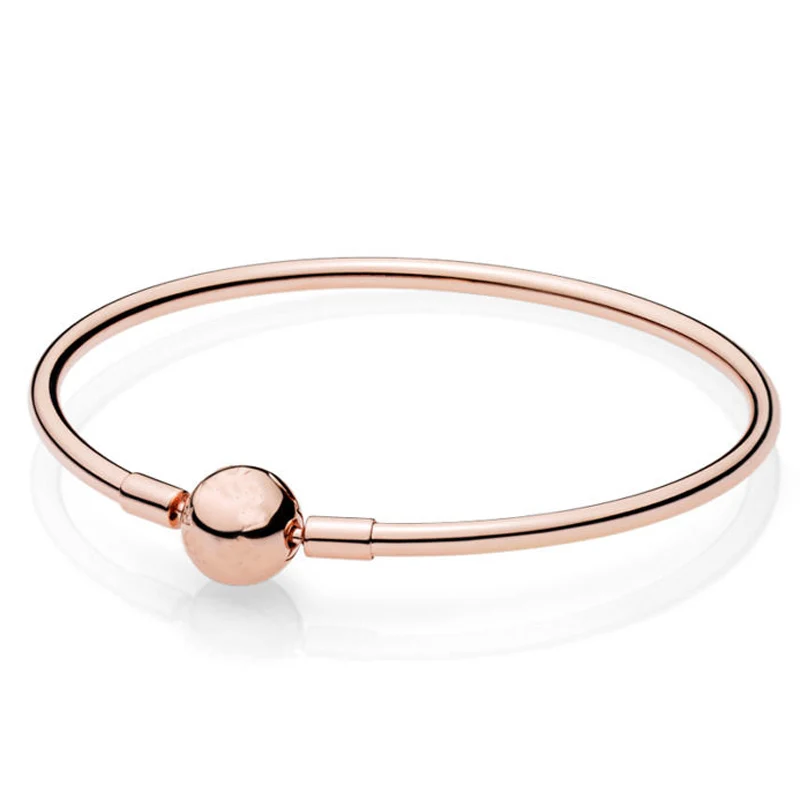 

New 925 Sterling Silver Bangle Rose Gold Ball Clasp Clip Suitable Smooth Bracelet Bangle Fit Bead Charm DIY Pandora Jewelry