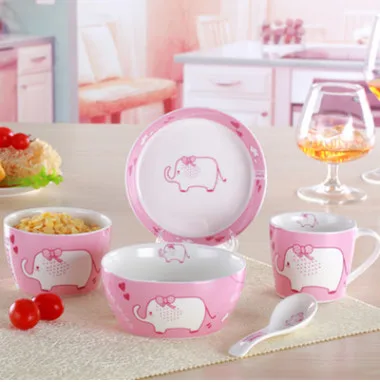 

5pcs Cartoon Ceramic bowl household dishes suit Container Kids Gift Kitchen Home Decor tableware set porcelain dinnerware