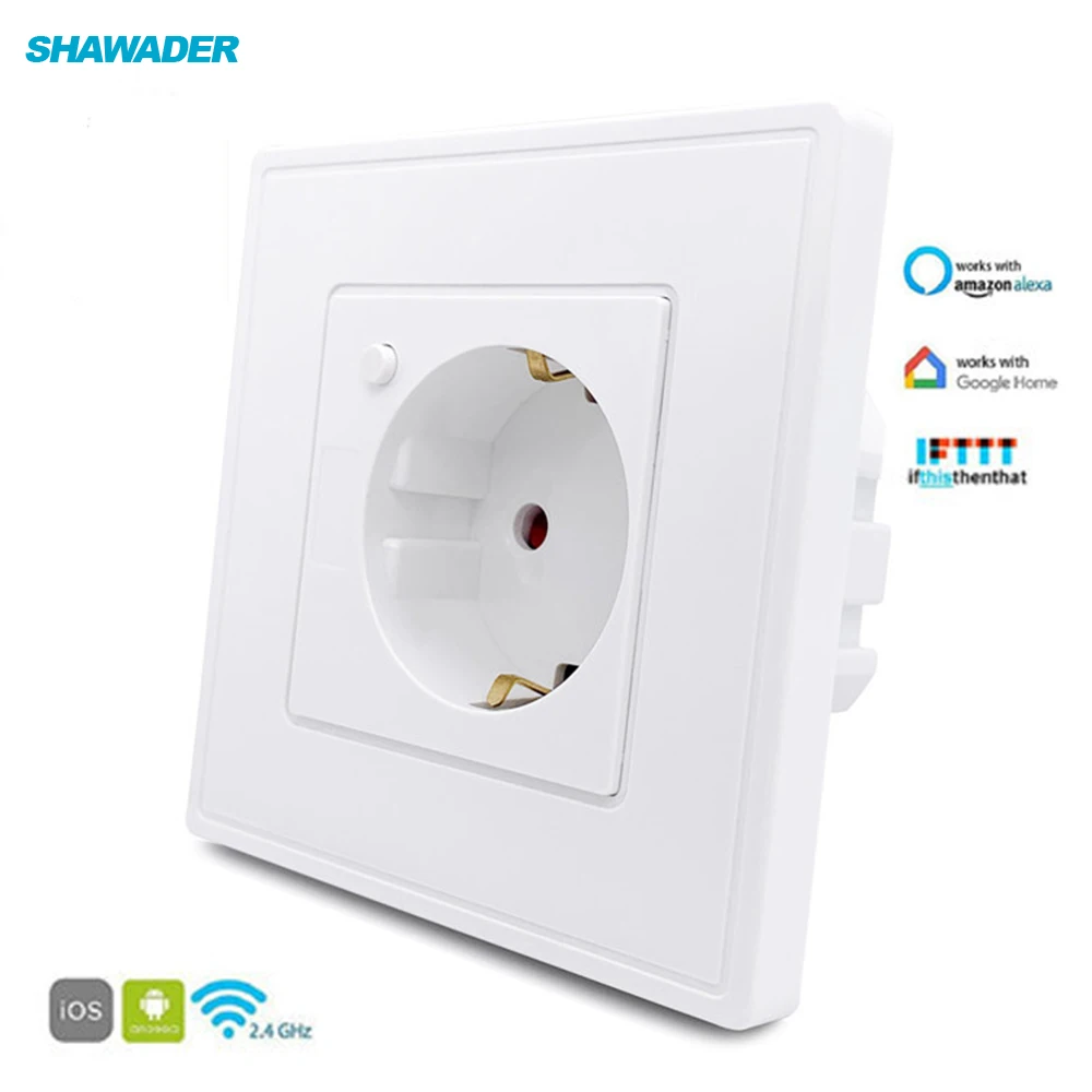 

WiFi Smart Wall Sockets EU Plug Outets Power Remote Control Timing Compatible with Alexa Echo Google Home 1 Gang