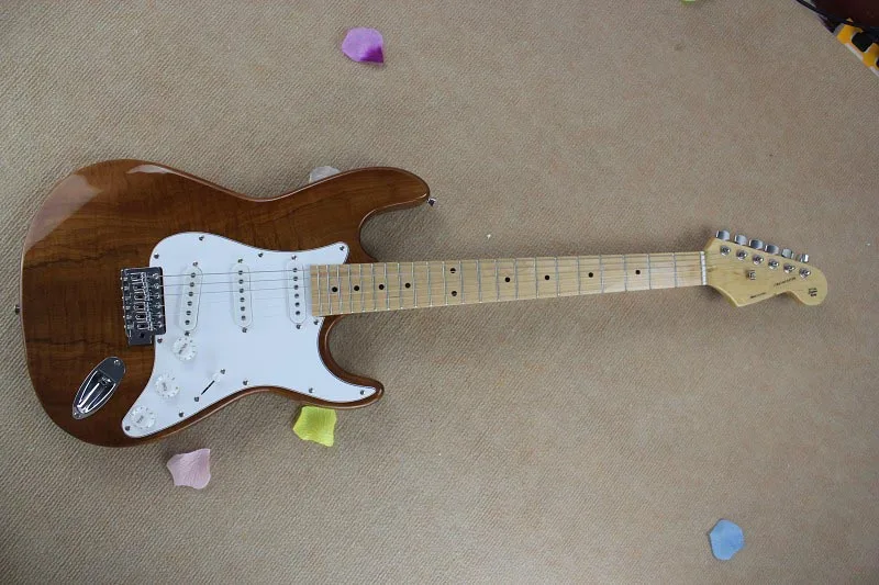 

Free Shipping HOT wholesale Custom Body Natural wood F stratcoster st Tiger Brown Electric Guitar 15-9