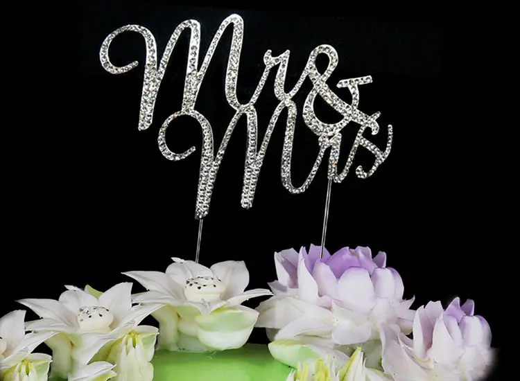 Fantasia MR  MRS casamento Diamante Rhinestone Gem bolo Topper 9 cm prata (3)