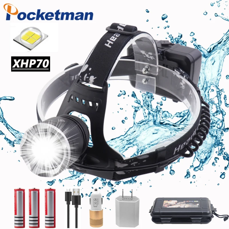 

40W Original XHP70 Headlight 40000ml Led headlamp high power head flash lamp Head light lantern 3*18650 battery hunting camping