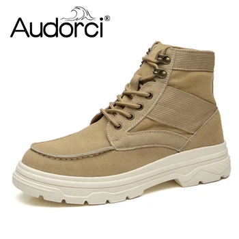 

Audorci 2018 Fashion Men Cow Suede Leather Casual Boots Autumn Man Lace-up Walking Shoes Male Outdoor Breathable Shoe Size 38-44