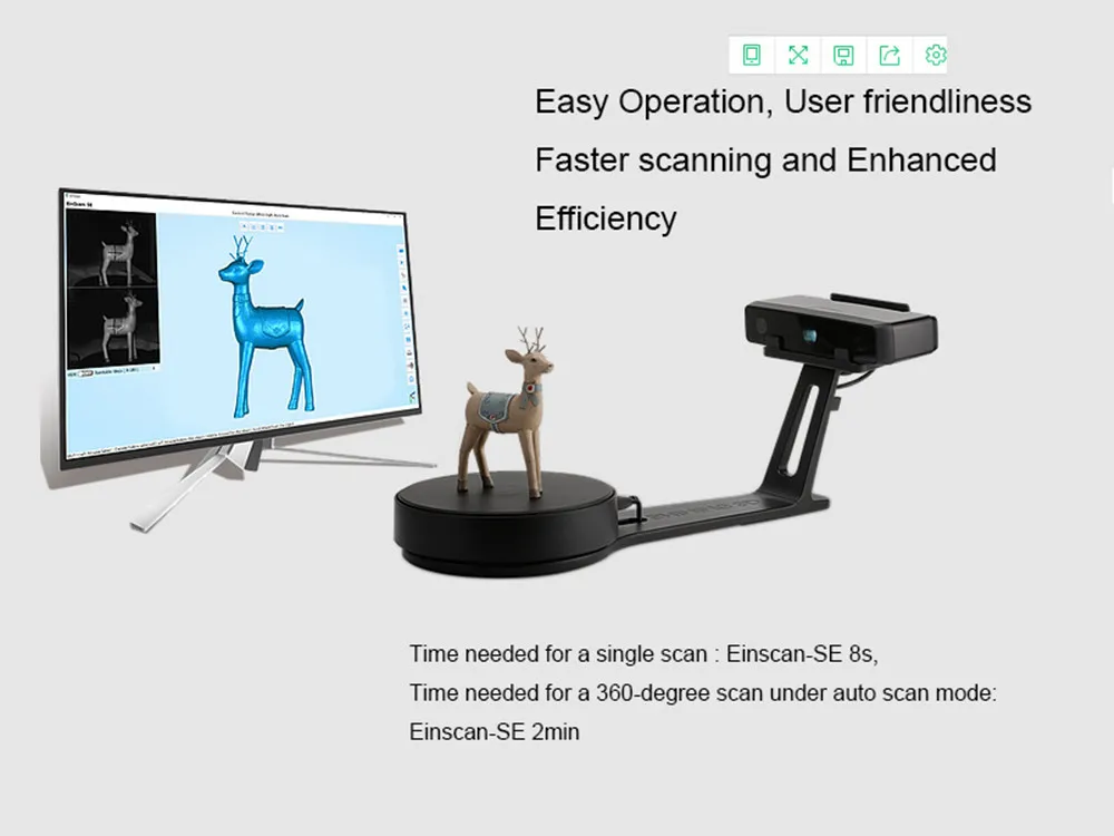 Настольный 3D сканер EinScan-SE, белый светильник, точность 0,1 мм, скорость сканирования 8 s, максимальный объем сканера 700 мм, режим фиксированного/автоматического сканирования