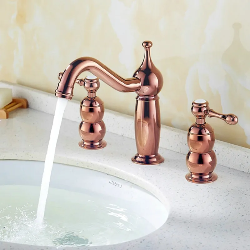 

all copper rose gold cold and hot undercounter basin faucet bathroom mesa of dual holder three hole