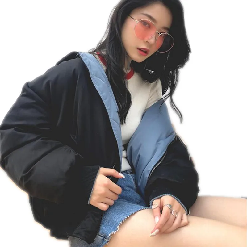 Ceny W nowym stylu dwie strony do noszenia zimowe kurtki damskie 2019 moda Streetwear puchowa kurtka bawełniana luźne zimowe płaszcze z długim rękawem Q807