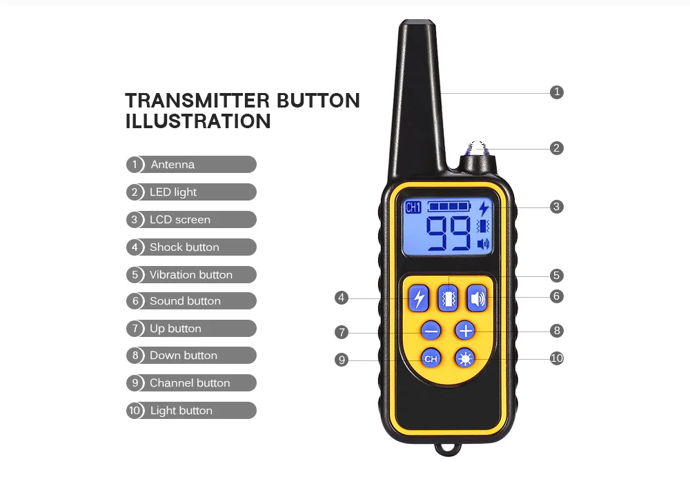 Электрический ошейник для дрессировки собак, ошейник для дрессировки, электронный пульт дистанционного управления, водонепроницаемый перезаряжаемый ЖК-дисплей