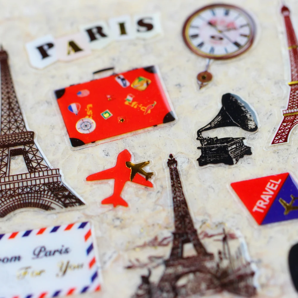 

Paris Tower Travel Trip Stamp Mail Envelope Kawaii Emoji Reward Kid Children Scrapbooking Retro Crystal Stickers DIY Craft