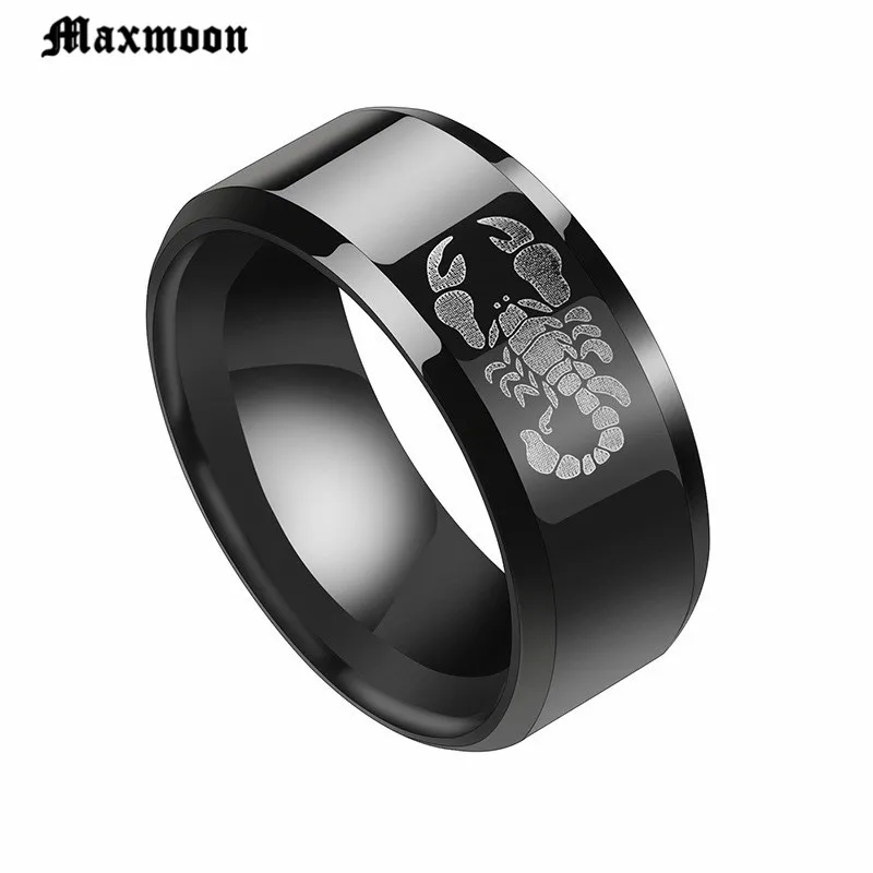 

Maxmoon Punk Vintage Black Scorpion Pattern Mens Ring Black Color Round Stainless Steel Titanium Rings for Men Jewelry