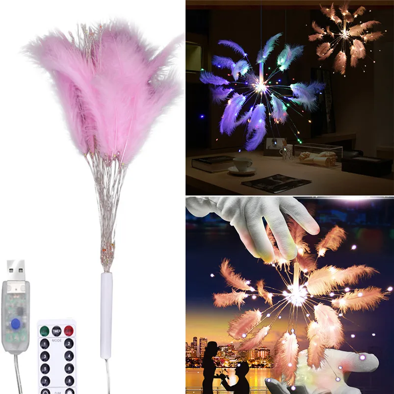 USB Feather Fireworks Lamp String Decoration 100LED Feather Light String Outdoor Courtyard Lighting Garden Decor Luces 35MR88