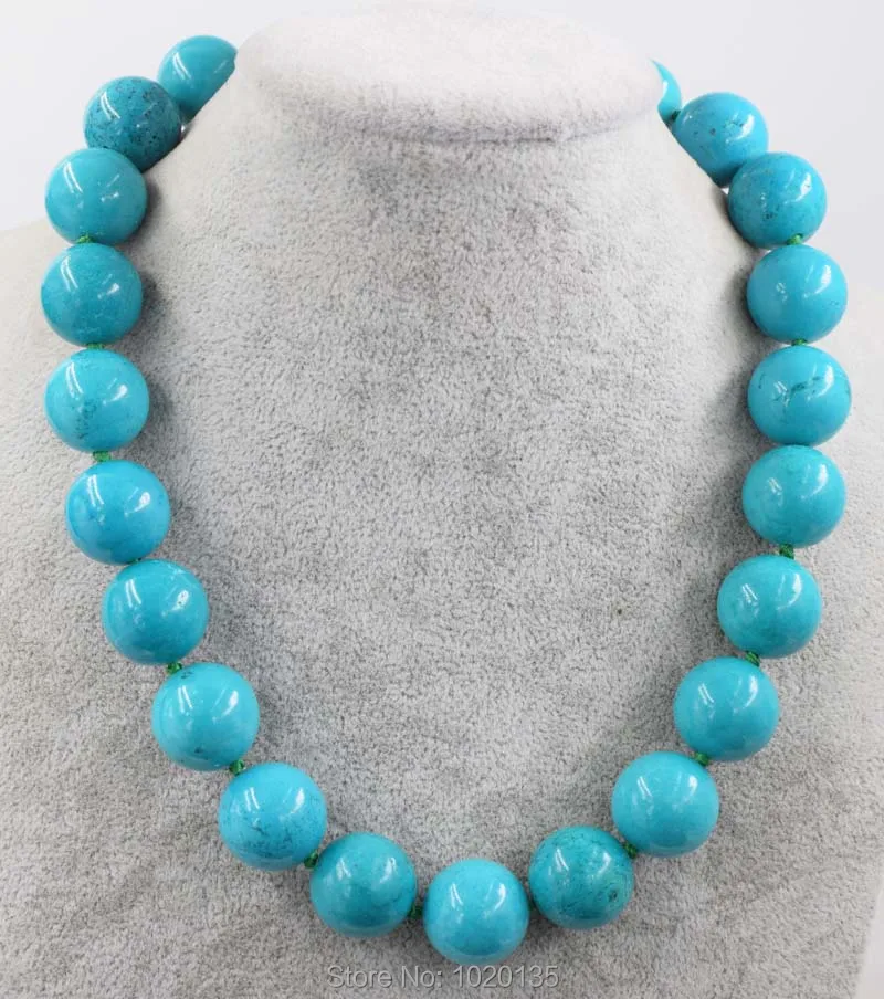 

turquoise round blue 18mm necklace 18" nature wholesale beads FPPJ