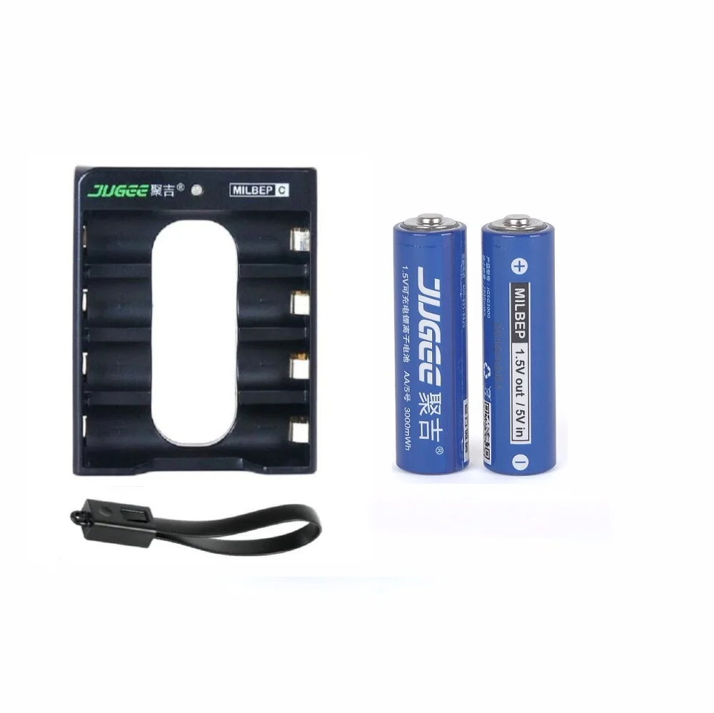 

JUGEE 2pcs 1.5 v 3000mWh AA Li - polymer Li - ion lithium polymer rechargeable batterie avec charger set!