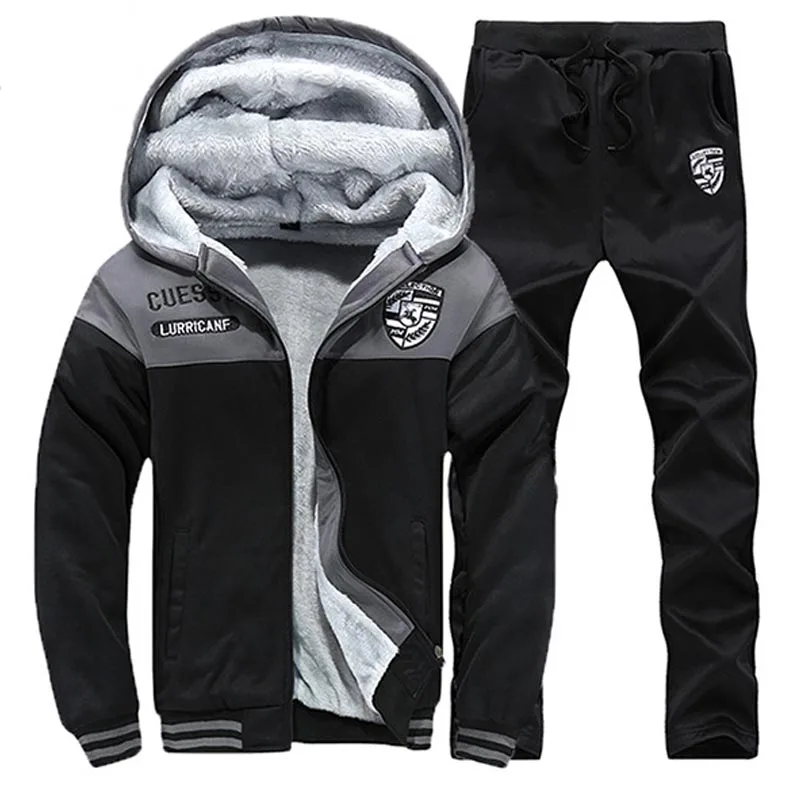 2019 winter mens sweat suit velour tracksuit men zip hoodie sweatshirt & sweatpants joggers men set casual warm velvet sporting