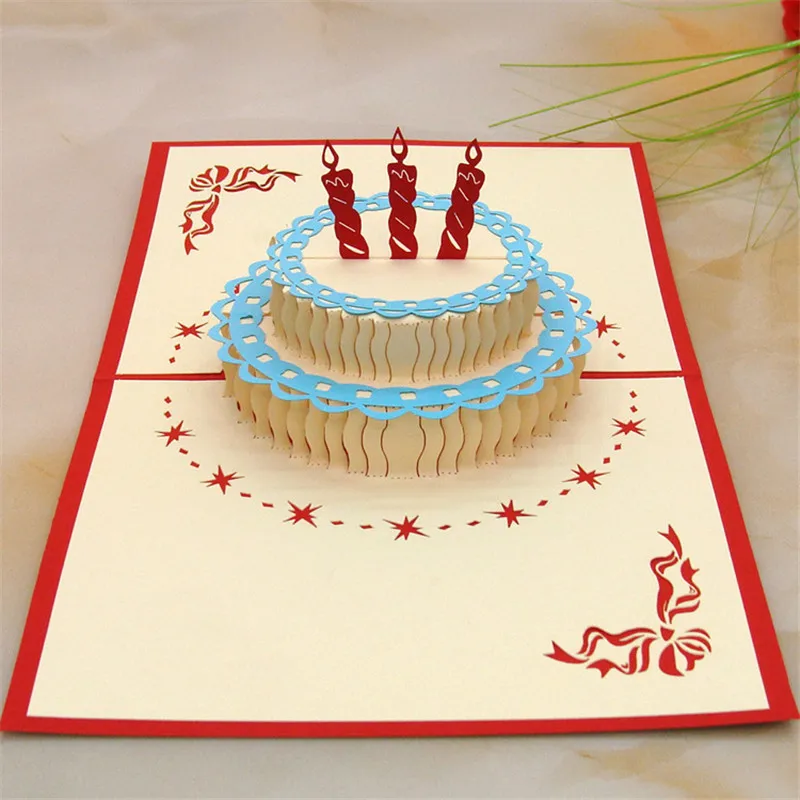  Happy Birthday Card 3D Pop up Blank Birthday Cake Laser Cut Vintage Invitations Cards for Kids/Adul - 32901290163
