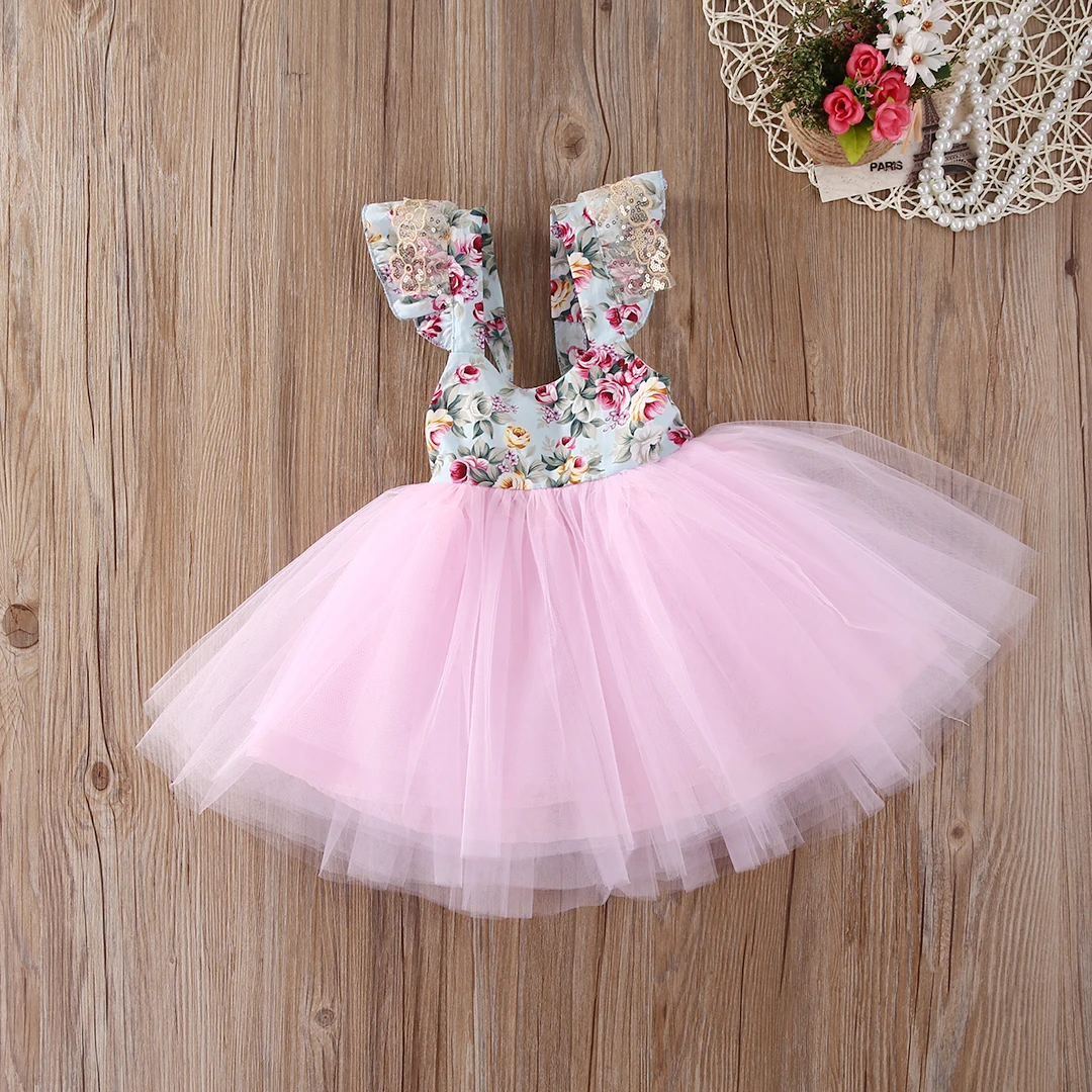 

Fancy Kids Baby Girls clothing Tulle Dress Princess Party Children Dresses Floral Printed Baby Kid Girl Dresses 0-5T