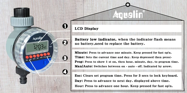 2szt elektroniczny wyświetlacz LCD Home Ball zawór wody Timer ogród nawadniania podlewanie regulator czasowy system 21026-2 -