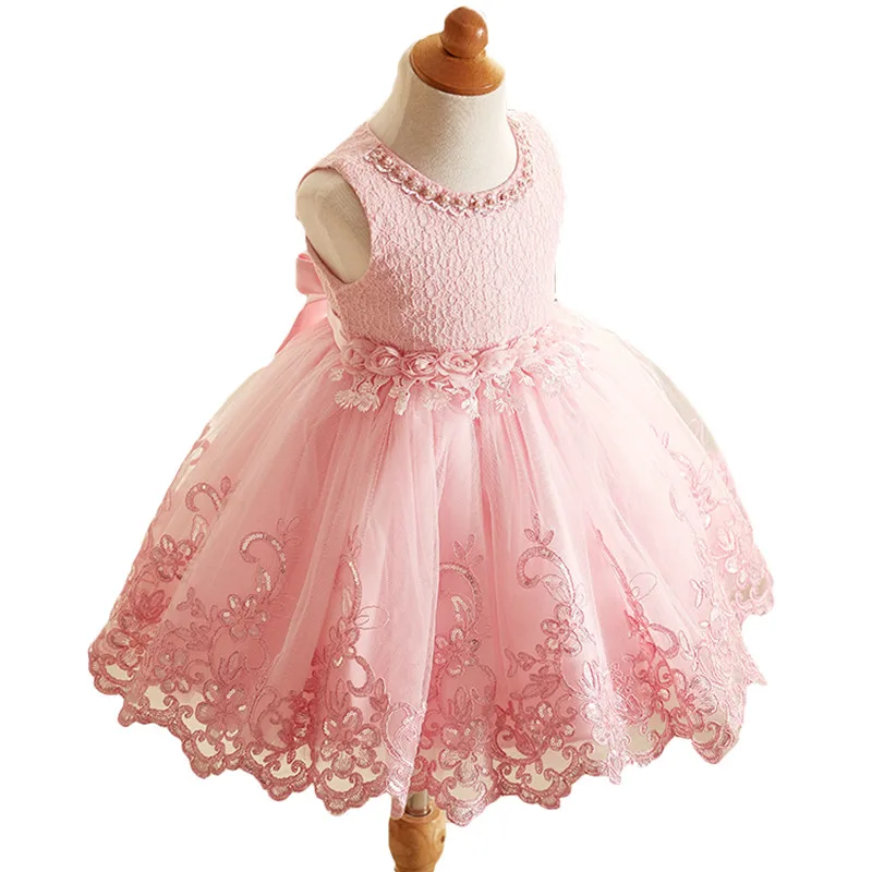 Новое кружевное платье с цветочным узором для маленьких девочек, платья на день рождения для маленьких девочек 6-24 мес.-1 лет, Vestido, платье принцессы для свадебной вечеринки, 0-6 лет - Цвет: pink