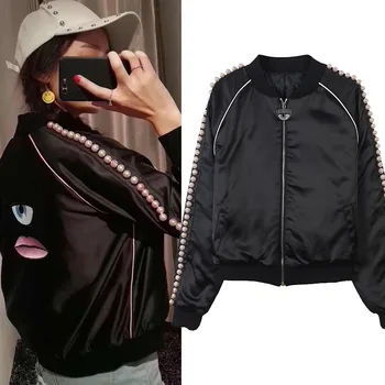 

New plate pearl pearl eye pattern jacket loose baseball clothes