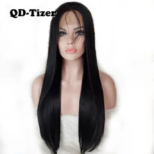 QD-Tizer, длинные прямые волосы, черный цвет, парик на кружеве с детскими волосами, без клея, синтетические парики на кружеве для черных женщин