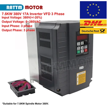 

DC AC Inverter VFD 7.5KW 220V / 380V Variable Frequency 3HP Input 3HP Output 17A 400Hz CNC Spindle motor speed control