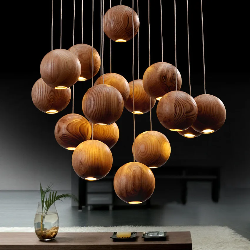 

Nordic Led Pendant lights Creative Pastoral Wooden Ball Shade Pendant Lamp for Dining Room Clothing Store Hanging Lamp Deco