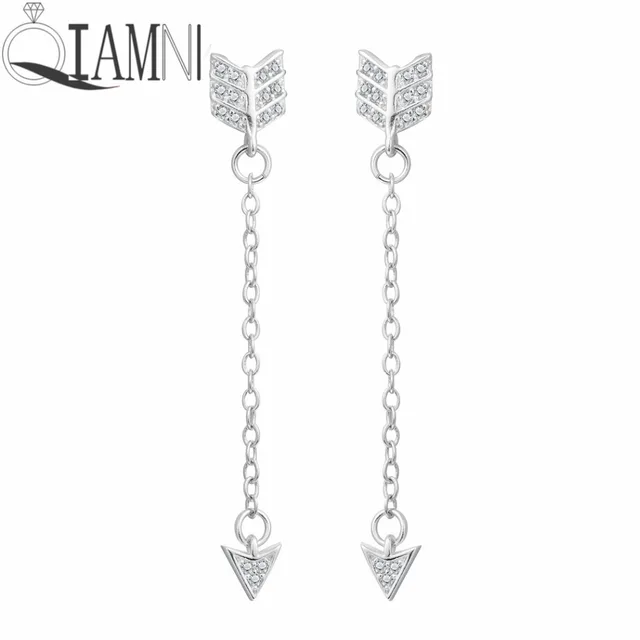 Qiamni 925 Sterling Silver Elegant Arrow Star Bow Long Chain Stud Qiamni 925 Sterling Silver Elegant Arrow Star Bow Long Chain Stud Earring For Women S Christmas