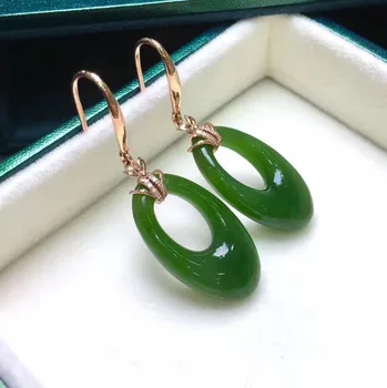 

18k gold inlay and Tianbi jade earrings fashion elegant2946#